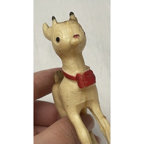 Vtg 1950s Rudolph Red Nosed Reindeer Hard Plastic Christmas Ornament - Picture 7 of 8